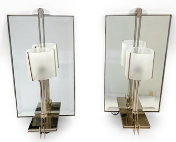 CONTEMPORARY PAIR OF MIRROR & CHROME SCONCES