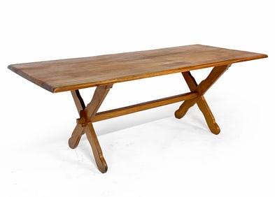 GERMAN SOLID OAK TRESTLE DINING TABLE