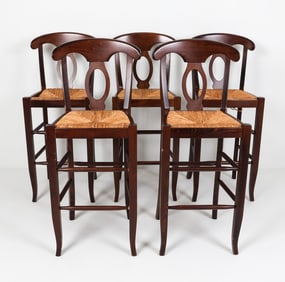 (5) 'NAPOLEON' BEECH & RUSH SEAT COUNTER STOOLS