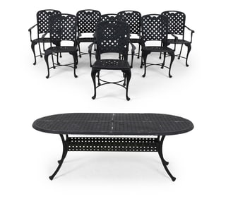 CAST ALUMINUM OUTDOOR PATIO TABLE W/ (8) CHAIRS