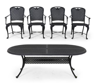 CAST ALUMINUM OUTDOOR PATIO TABLE & (4) CHAIRS