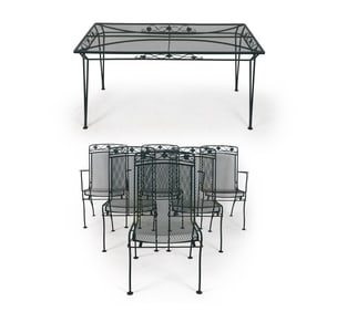 WROUGHT IRON MEADOWCRAFT PATIO TABLE W/ (6) CHAIRS