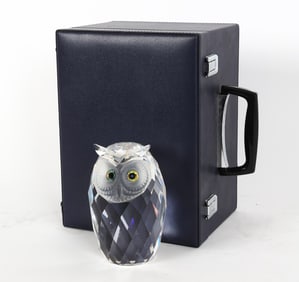 SWAROVSKI CRYSTAL OWL W/ CASE 20TH C.
