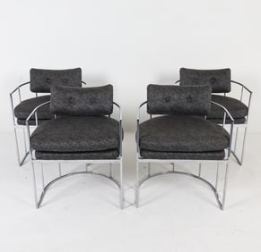 (4) MILO BAUGHMAN STYLE CHROME ARMCHAIRS