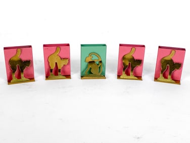 MID-CENTURY BRASS ANIMAL MATCH BOX HOLDERS