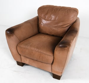 SOFITALIA ITALIAN LEATHER LOUNGE CHAIR C. 1970'S