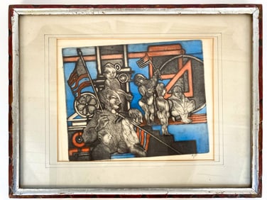 RAPHAEL W. DAVRON (20TH C.) COLORED ETCHING PRINT