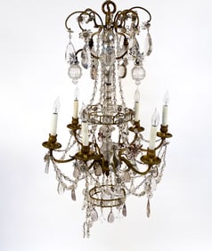 ANTIQUE NEOCLASSICAL BRASS & CRYSTAL CHANDELIER