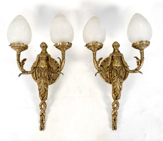 PAIR OF NEOCLASSICAL STYLE BRASS FIGURAL SCONCES