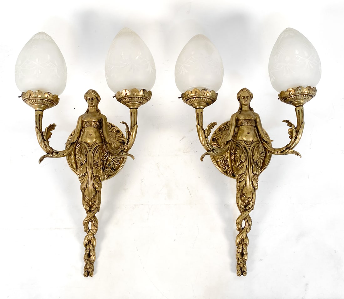 PAIR OF NEOCLASSICAL STYLE BRASS FIGURAL SCONCES (1 of 15)