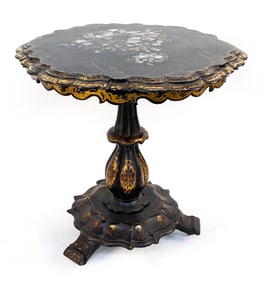 ABALONE-INLAID PAPER MACHE TABLE