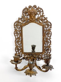 ANTIQUE NORTHWIND FACE BRASS SCONCE MIRROR