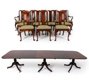 MAHOGANY DINING TABLE & 12 CHAIRS