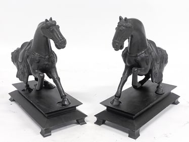 PAIR OF BRONZE CHINESE HORSE SCULPTURES