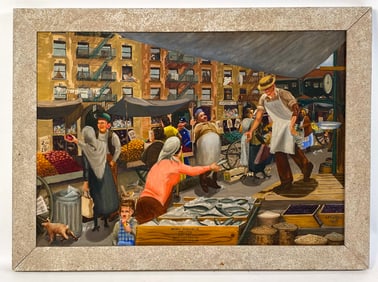 LEONARD BRODSKY (20TH C.) MARKET SCENE O/C