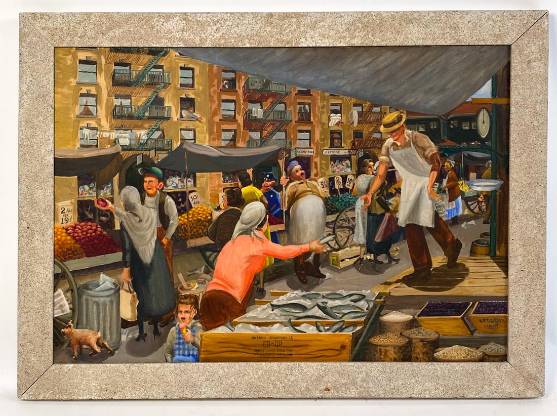 LEONARD BRODSKY (20TH C.) MARKET SCENE O/C (1 of 9)