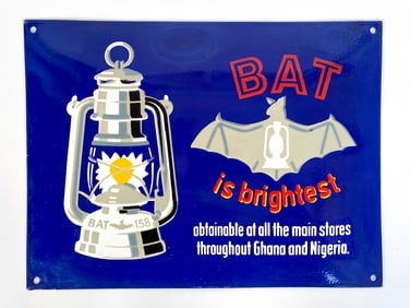 VINTAGE BAT LANTERN ENAMEL ADVERTISING SIGN