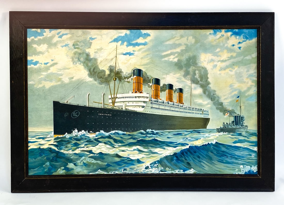 RMS AQUITANIA LITHOGRAPH PRINT EARLY 20TH C. (1 of 8)