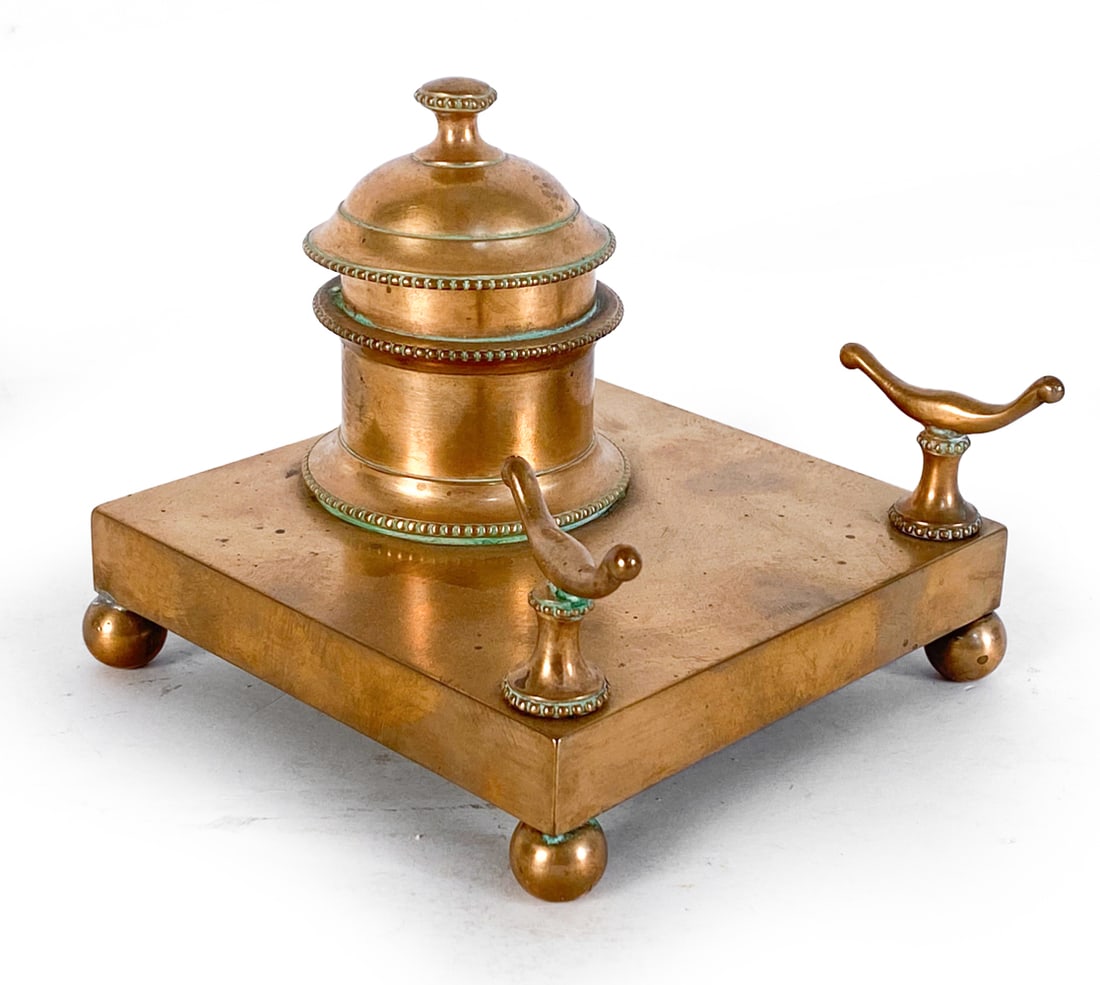 ANTIQUE 19TH C. BRONZE INKWELL (1 of 9)