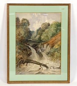 F. DAVIS WATERCOLOR LANDSCAPE ON PAPER C. 1900