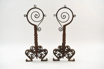 19TH C. WROUGHT IRON ANDIRONS
