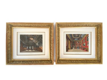 PAIR CHARLES WILD HAND COLORED INTERIOR PRINTS