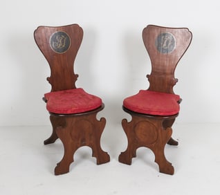 PAIR OF ENGLISH MAHOGANY HALL CHAIRS 19TH C.
