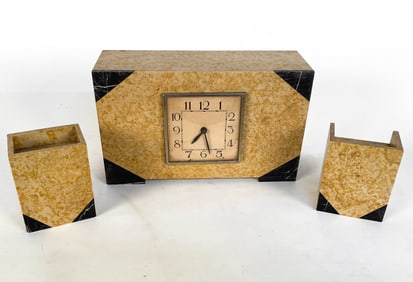 ART DECO MARBLE CLOCK GARNITURE SET