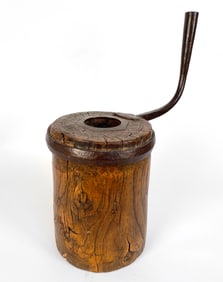ANTIQUE OAK & IRON MILKSTOOL