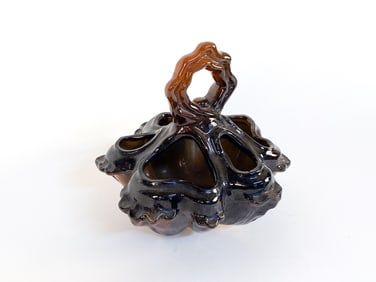ANTIQUE MAJOLICA FLOWER FROG VASE