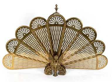 VINTAGE BRASS FAN FOLDING FIREPLACE SCREEN