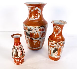 ANTIQUE JAPANESE KUTANI CERAMIC VASE GROUP