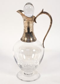 ANTIQUE GLASS PITCHER W/ STERLING SILVER MOUNTS
