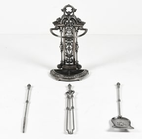 19TH C. ENGLISH FIREPLACE TOOLS & STAND