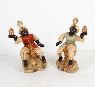 PAIR TERRACOTTA BLACKAMOOR NUBIAN FIGURES