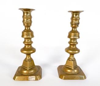 PAIR ANTIQUE ENGLISH BRASS CANDLE STICKS