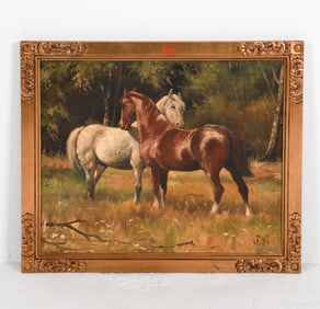 (20TH C.) DANISH O/C STILL LIFE W/ HORSES