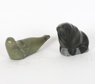 PAIR OF ESKIMO CARVED STONE SCULPTURES