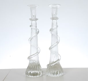 HAND BLOWN GLASS COLUMN CANDLE STICKS