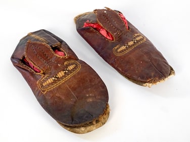 PAIR OF ANTIQUE LEATHER & FIBER SHOES