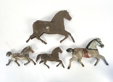 ANTIQUE 19TH C. TIN HORSE TOY GROUPING