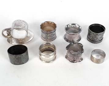 SILVER PLATE & STERLING NAPKIN RING GROUPING