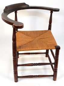 ANTIQUE OAK & RUSH CORNER CHAIR