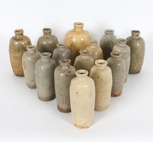 ANTIQUE POTTERY SAKE BOTTLE GROUPING