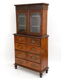 ANGLO-INDIAN CARVED WALNUT BOOKCASE CHEST
