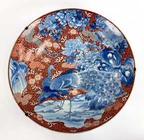 JAPANESE IMARI LARGE CERAMIC PEACOCK CHARGER