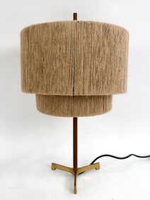 MID-CENTURY TEAK & BRASS TABLE LAMP
