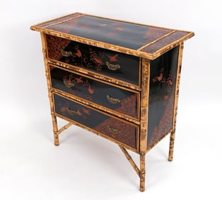 ANTIQUE CHINOISERIE LACQUER & BAMBOO CHEST