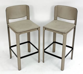 PAIR OF MATTEO GRASSI LEATHER BARSTOOLS