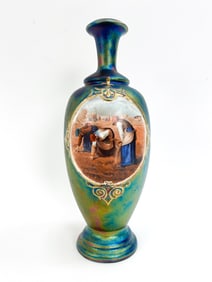 ANTIQUE BLUE IRIDESCENT PORCELAIN PORTRAIT VASE